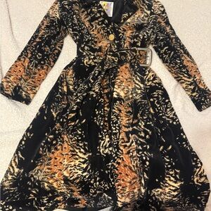 authentic vintage 60s velvet Animal Print trench coat button with Belt